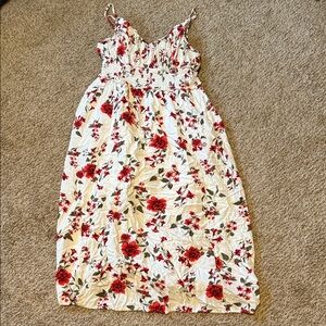 Old Navy Cream Dress with Red Floral Pattern